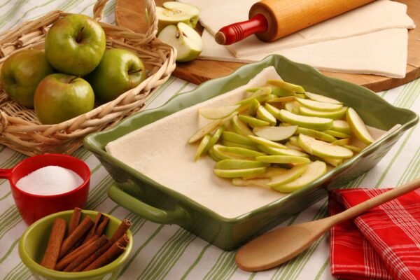 Pastry dough sheet with apples